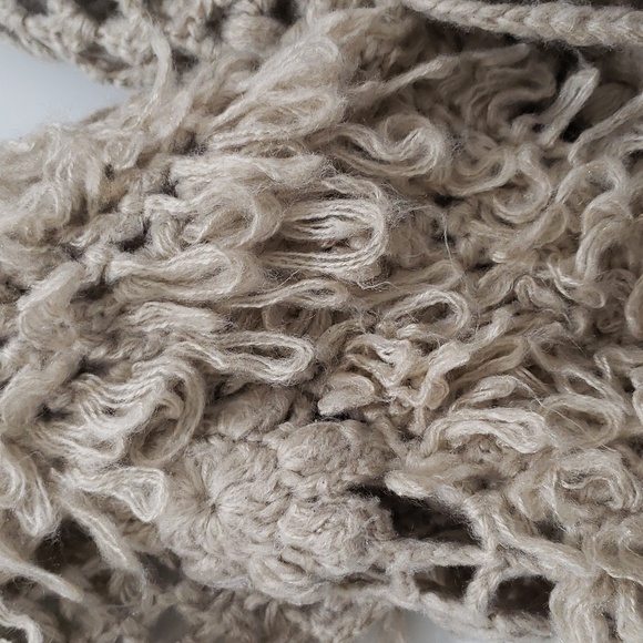New Beautiful Open Knit Shawl Collar Wrap Fluffy Soft Tan - Picture 2 of 7